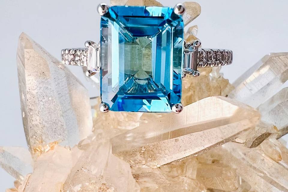 Blue Topaz & Diamond Ring