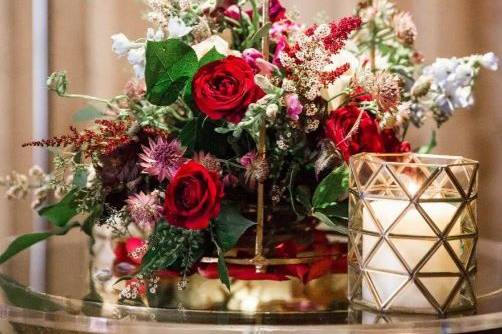 Red and gold floral display