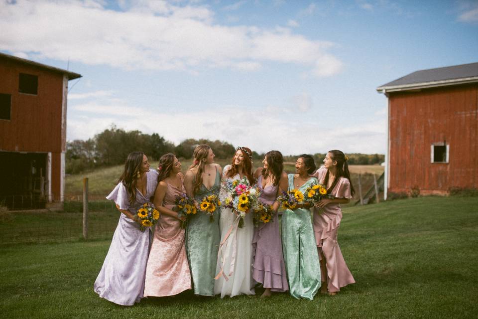 Bridesmaids laughing