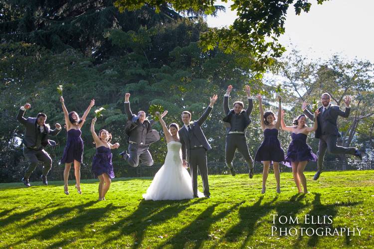 The newlyweds with their wedding party - Tom Ellis Photography