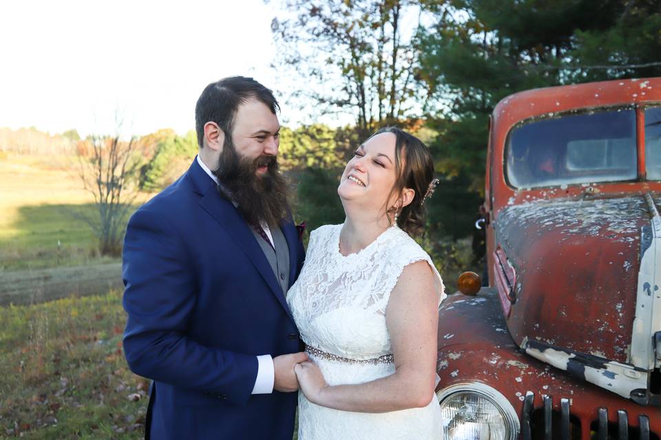 Laughing at the farm truck