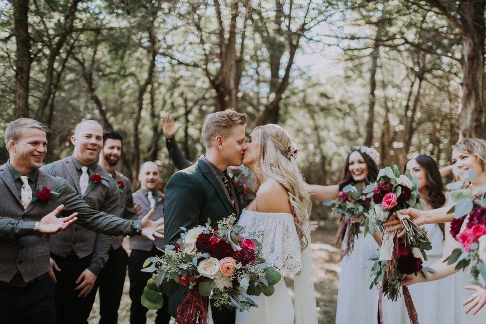 Newlyweds kissing