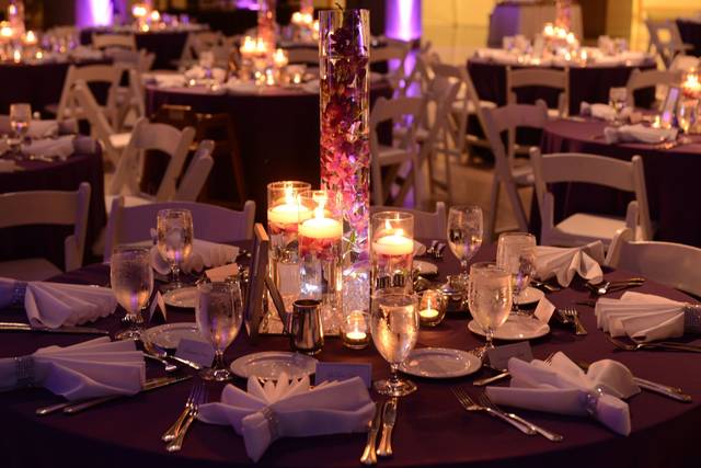 Dining table with centerpiece