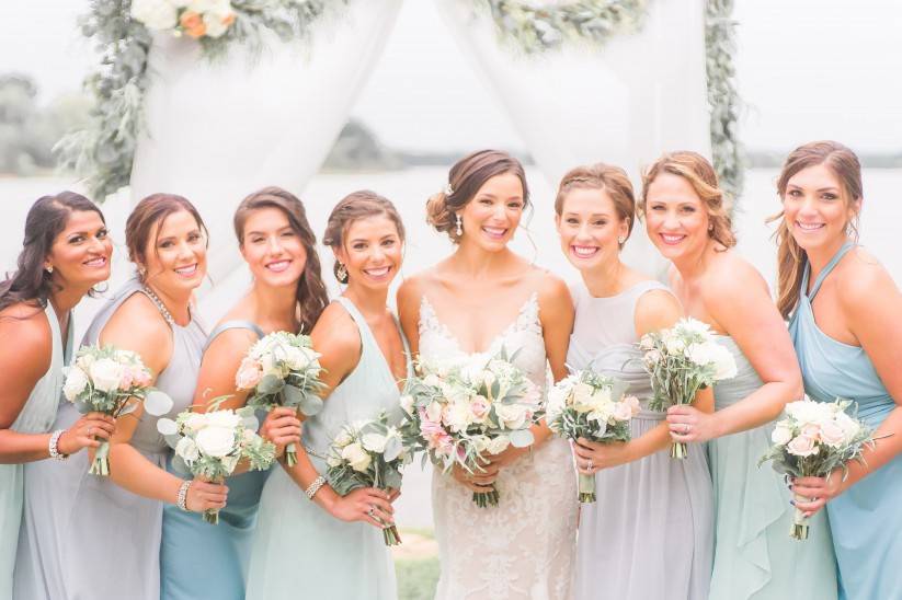 Bride with bridesmaids