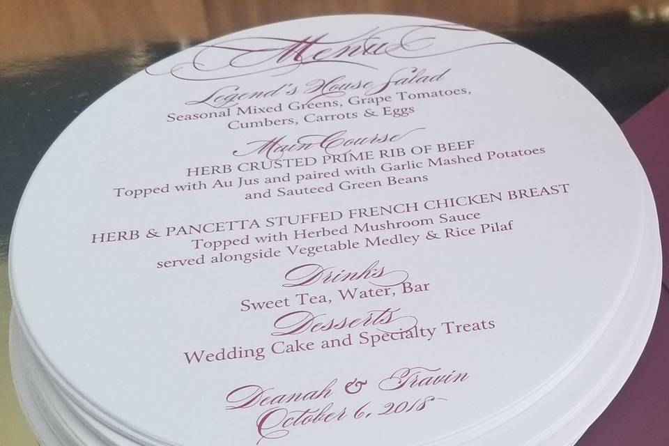 Menu/charger place cards