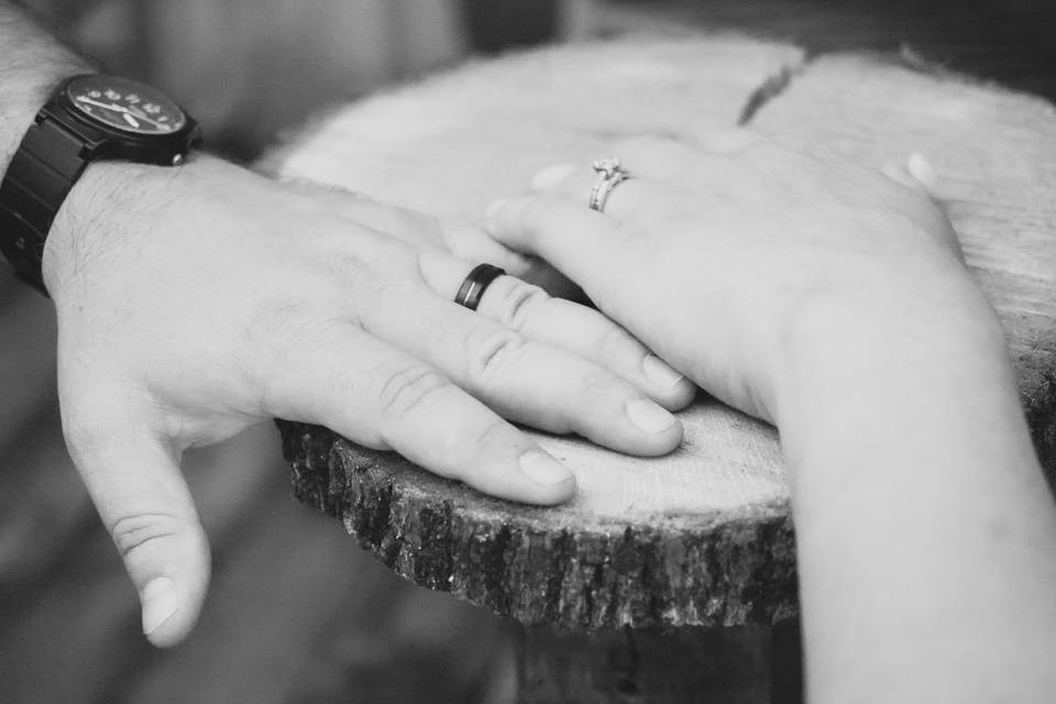 Close up of wedding rings in black and white