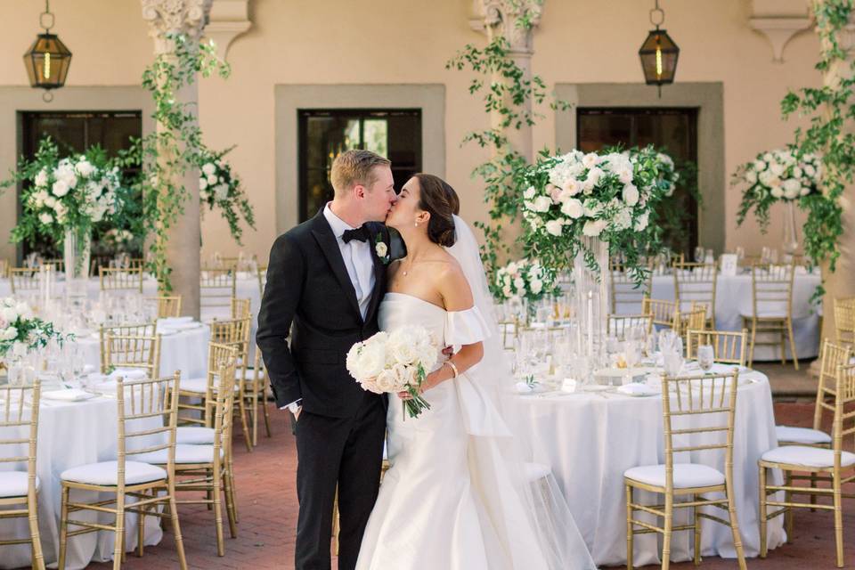 Bride and groom kiss