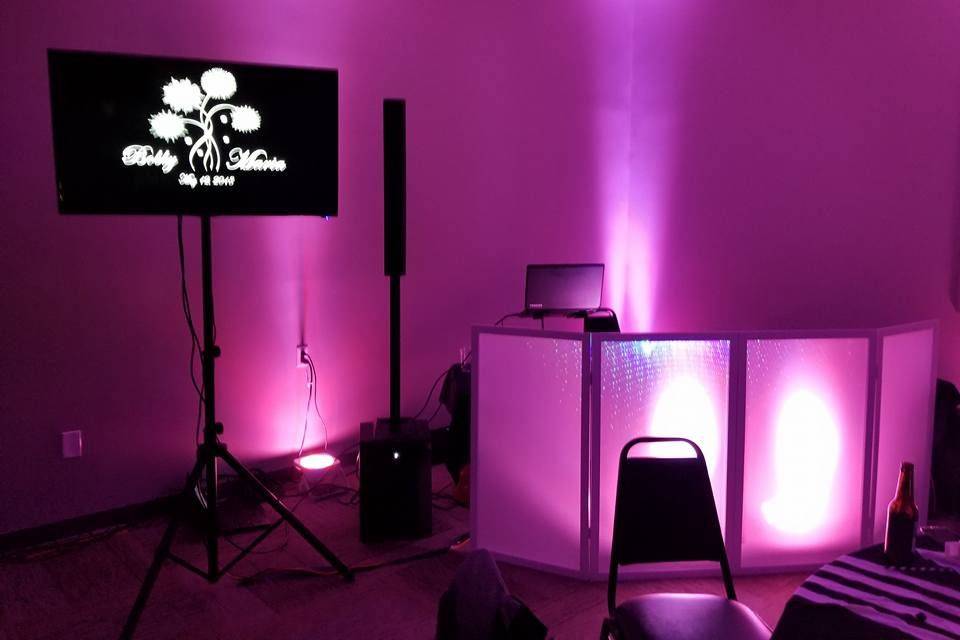 DJ booth and lighting