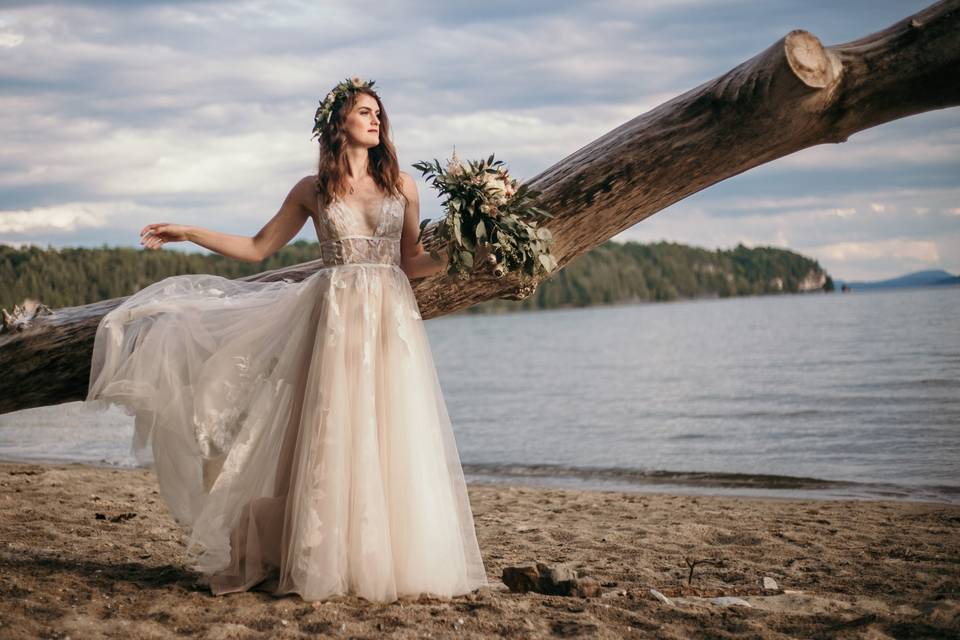 Lakeside bridal portrait