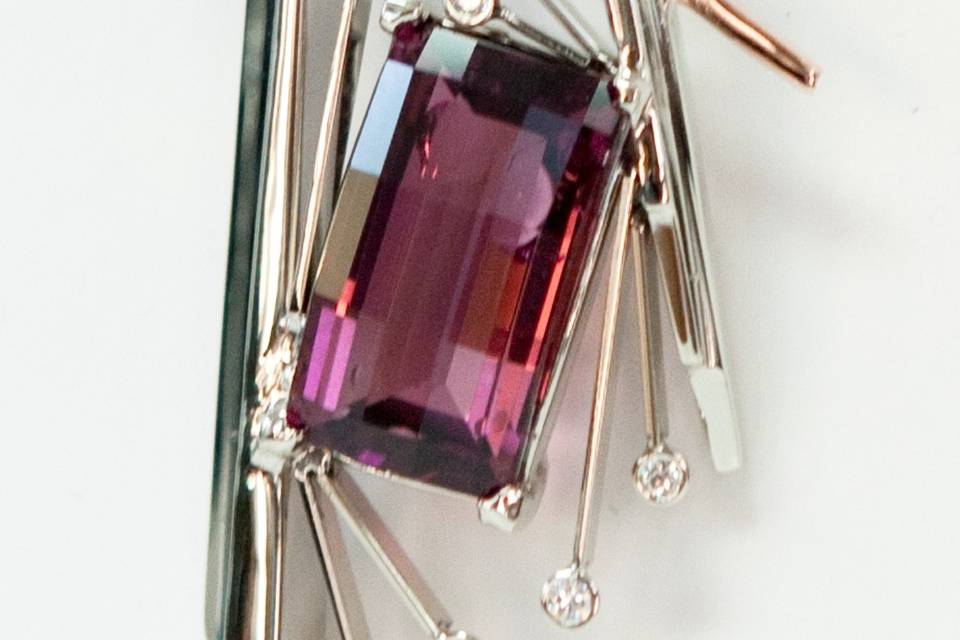 14K Two-tone tourmaline and diamond pendant. This piece won 1st Place in Custom Design in an IJO competition - March 2014.