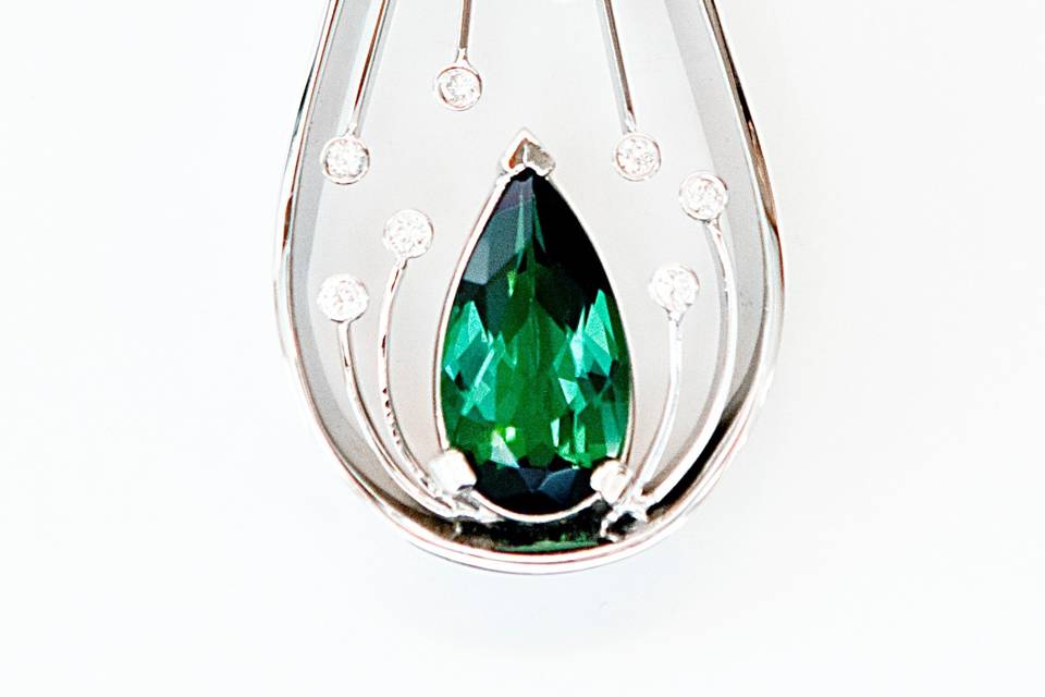 14K Two-tone tourmaline and diamond pendant. This piece won Honorable Mention for Custom Design in a national IJO competition - March 2014.