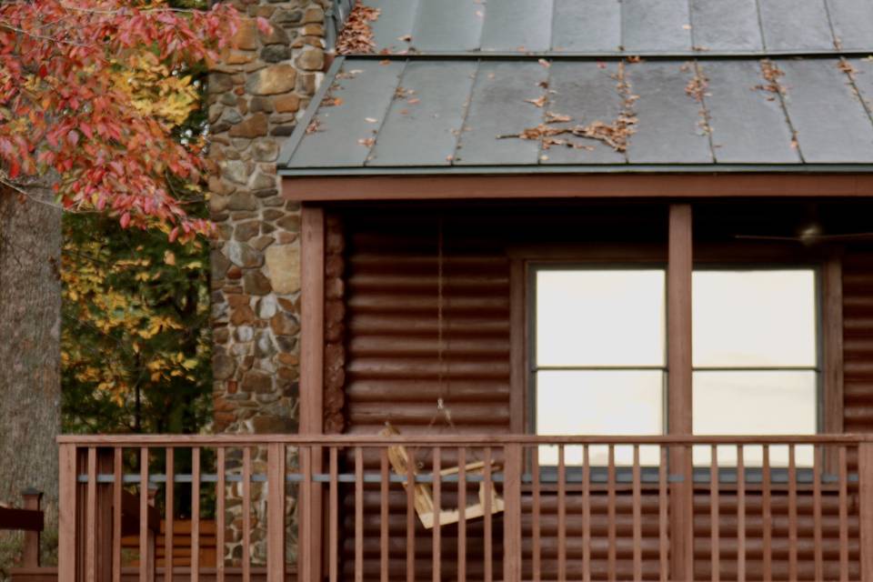 Porch swing at cabin