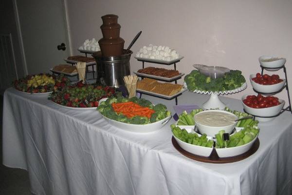 Chocolate fountain dippers with a veggie display