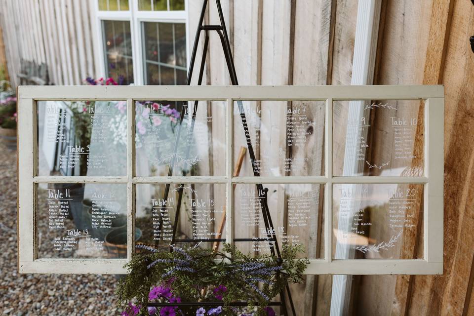 Seating plan on an old window