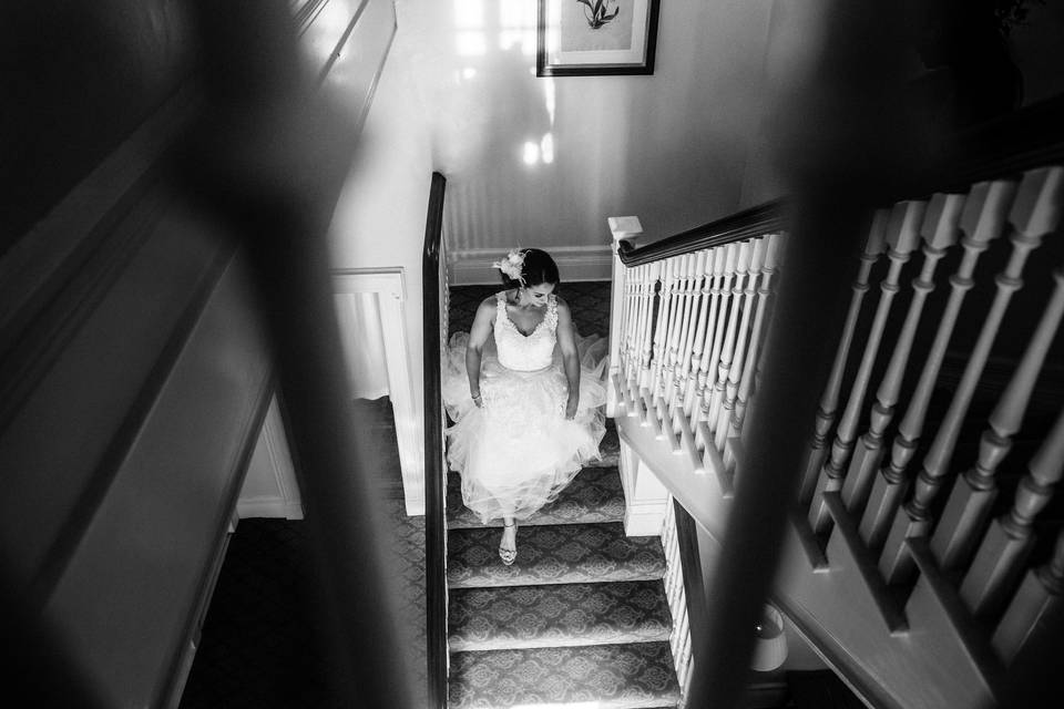 Bride walking down the stairs