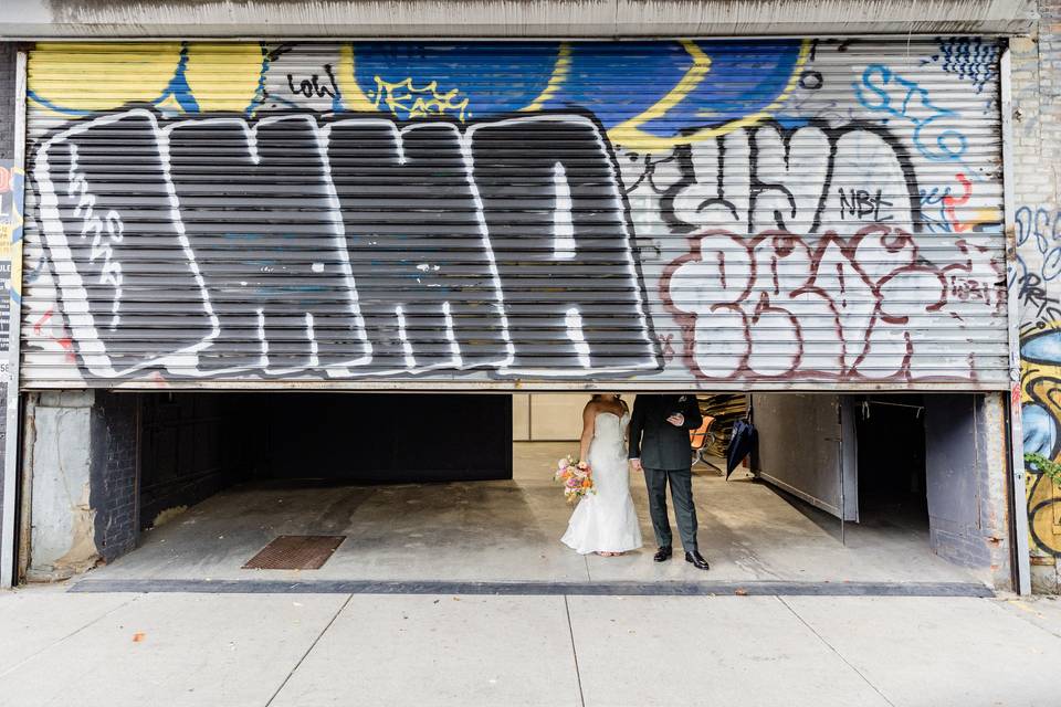 Candid street wedding photo