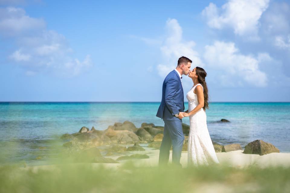 Just married walking Aruba