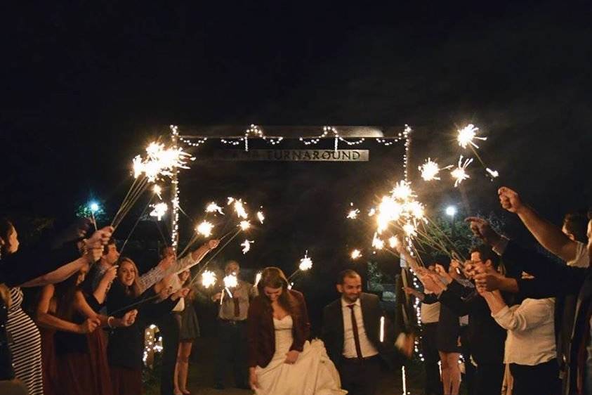 Bride and groom exit with sparklers