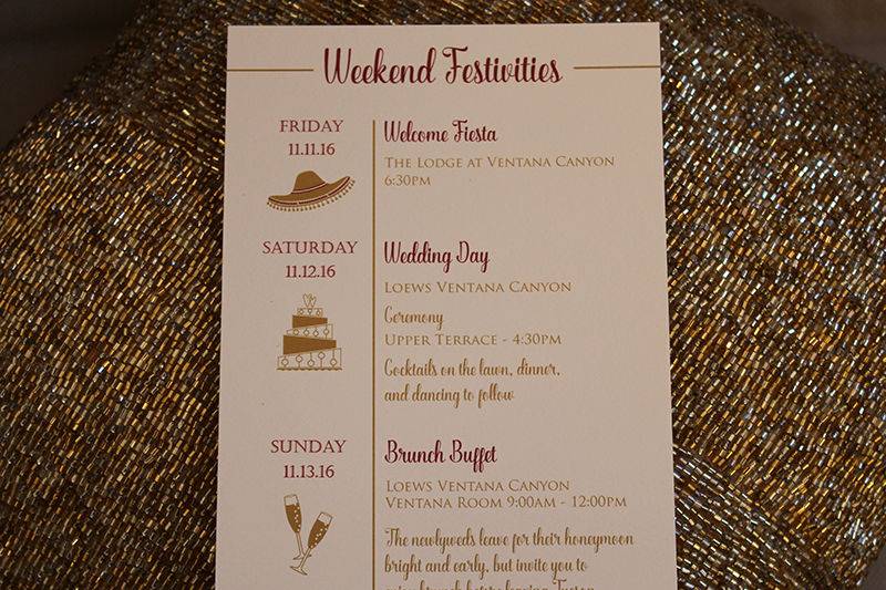 Wedding itinerary with icons