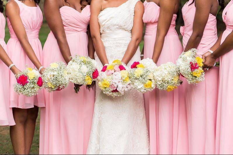 The bride with her bridesmaids