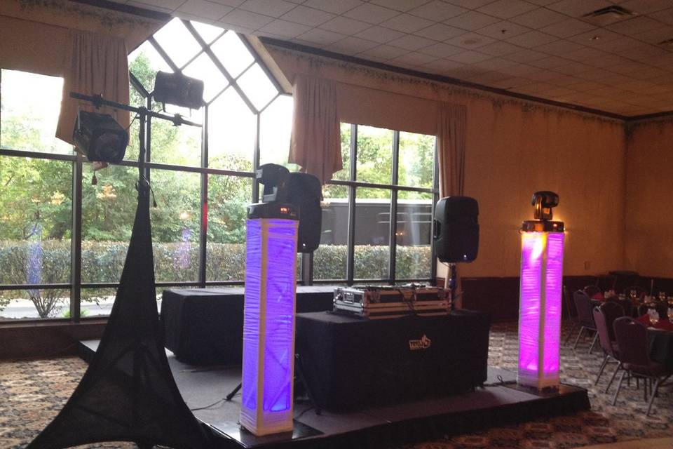 DJ booth setup and lights