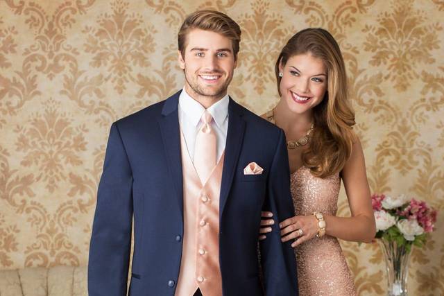 Navy blue tux clearance with rose gold tie