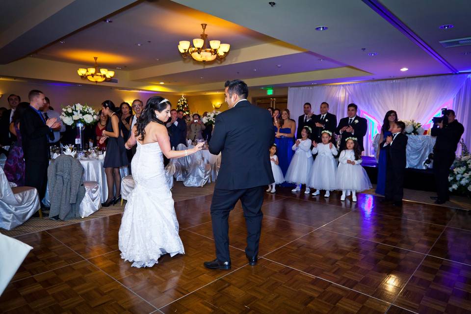 The newlyweds dancing