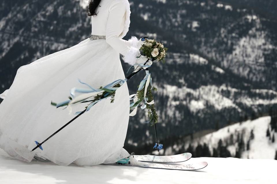 Skiing in a wedding dress