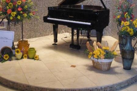 Baby Grand Piano and Marble Staircase