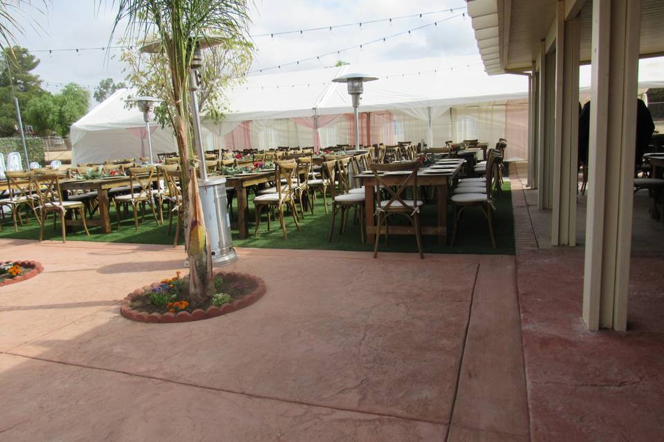 Rustic farm tables set up