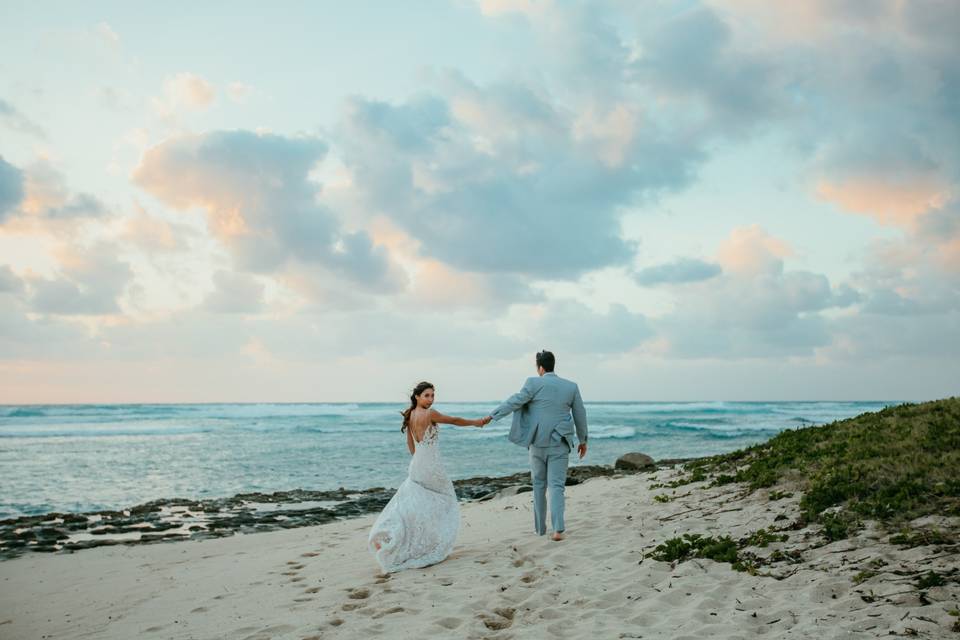 Newlyweds at Sunset