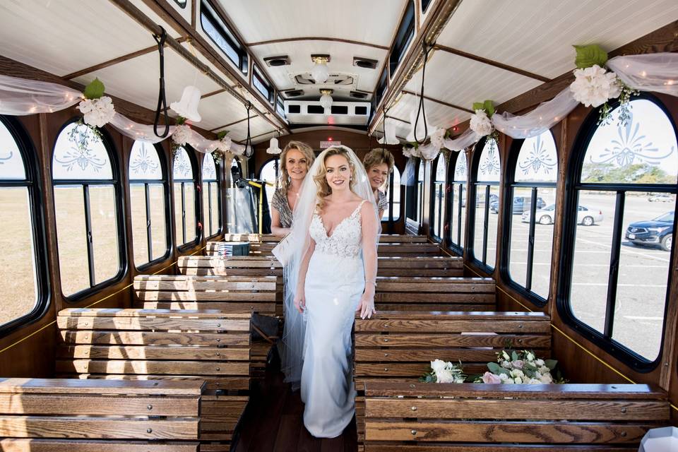 Bride inside trolley