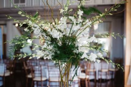 Tall, white orchid centerpiece