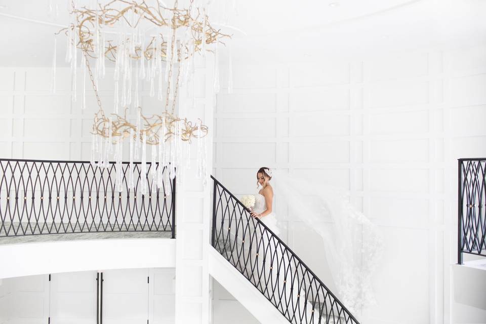 Bride on Main Stairwell