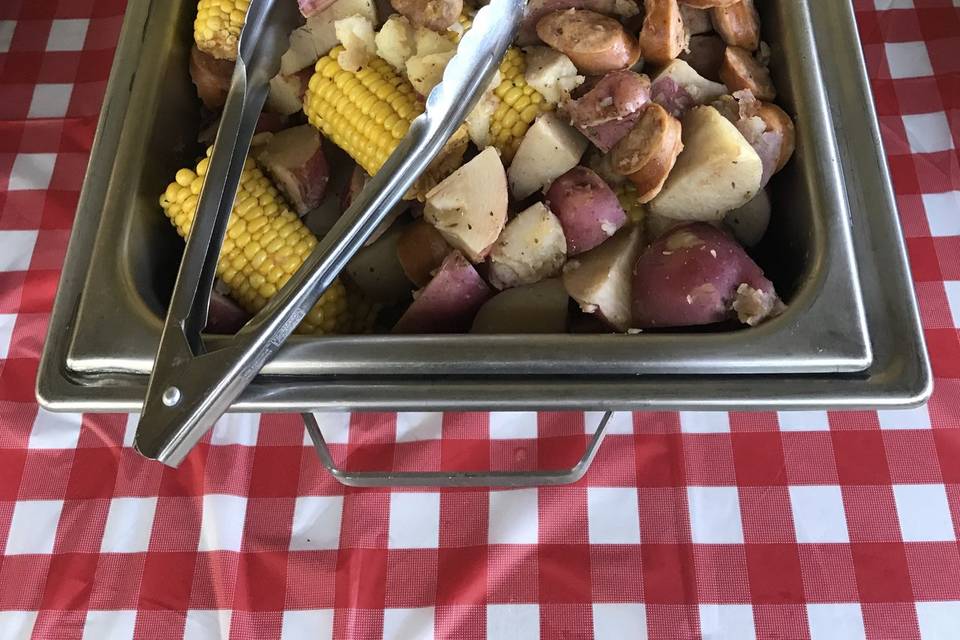 Corn, potatoes, sausage