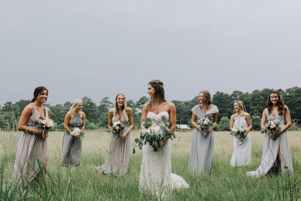 Bride with bridesmaids