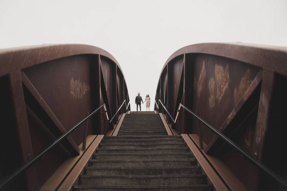 Couple ascending steps