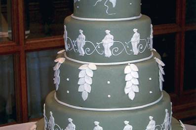 Gray wedding cake with white design