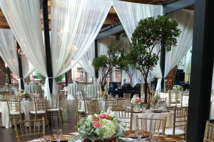 Table setting and floral centerpiece