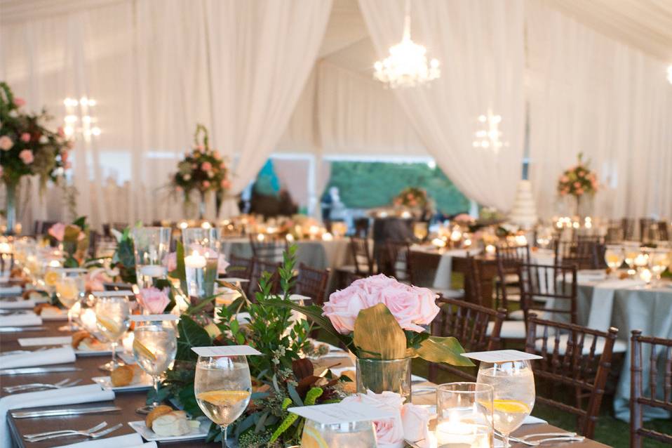 Reception table setting and decor