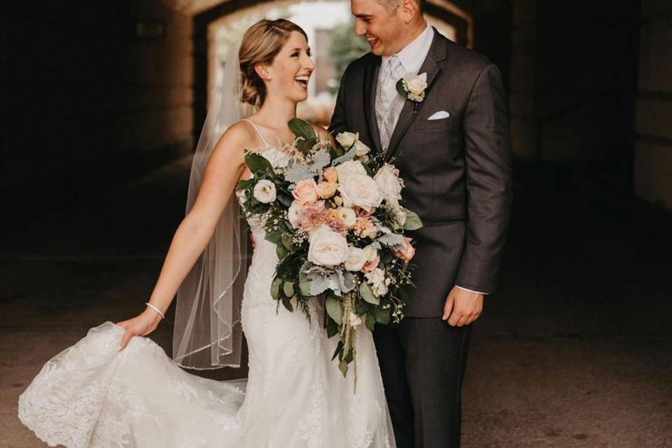 Cascade bouquet with roses