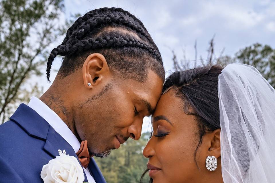 Newlyweds sharing a kiss