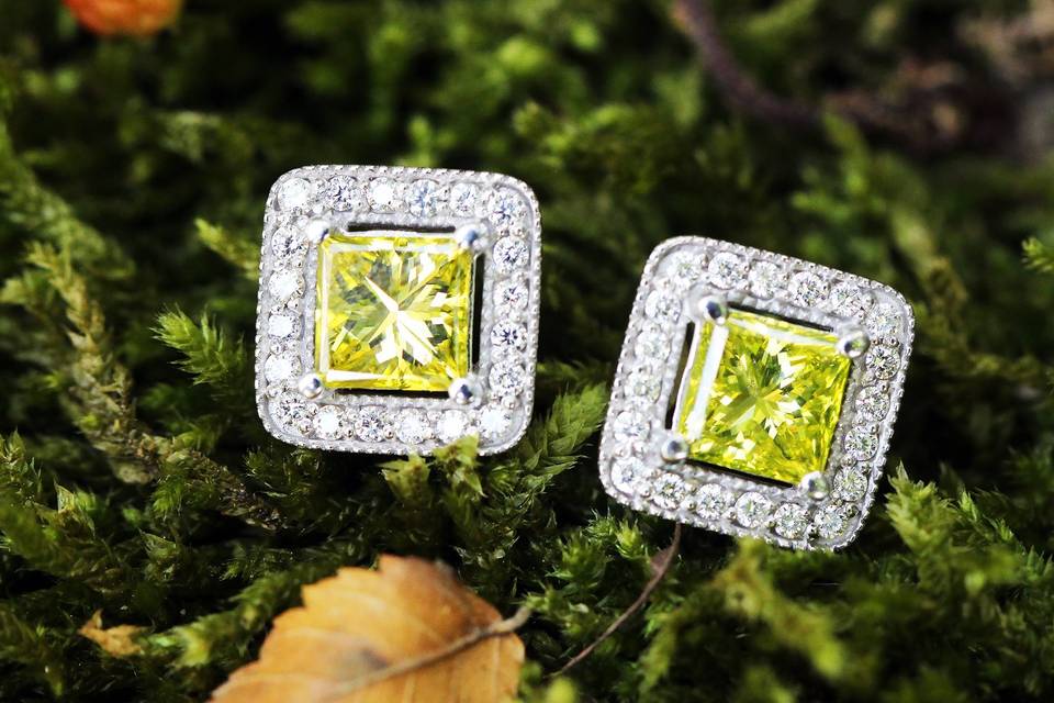 Fancy yellow diamond earrings
