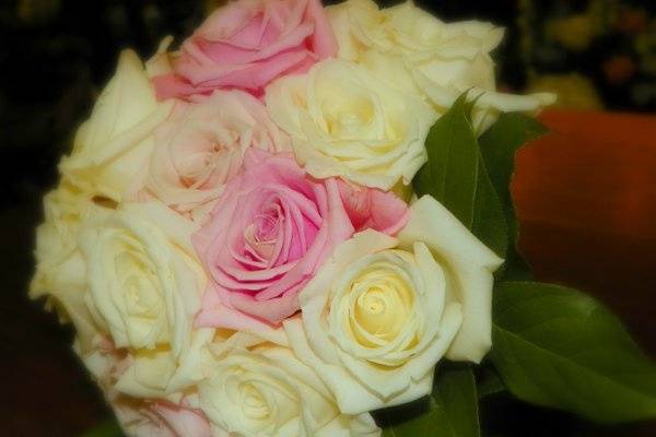 pink and white rose handtied bouquet.