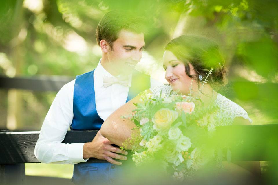 Bride and Groom with flowers
