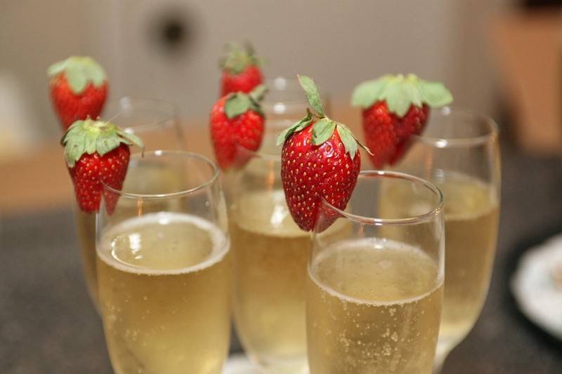 Champagne glass with fresh strawberry