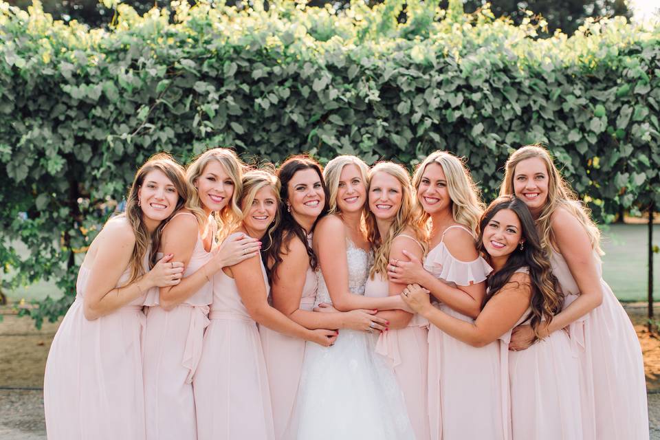 Bride with her bridesmaids