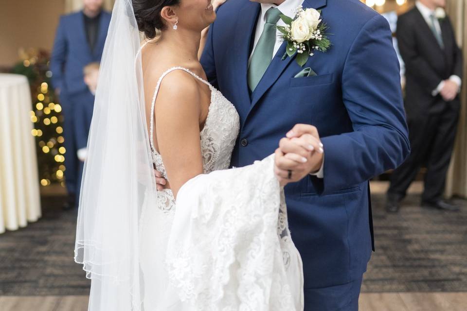 Bride and groom slow dancing
