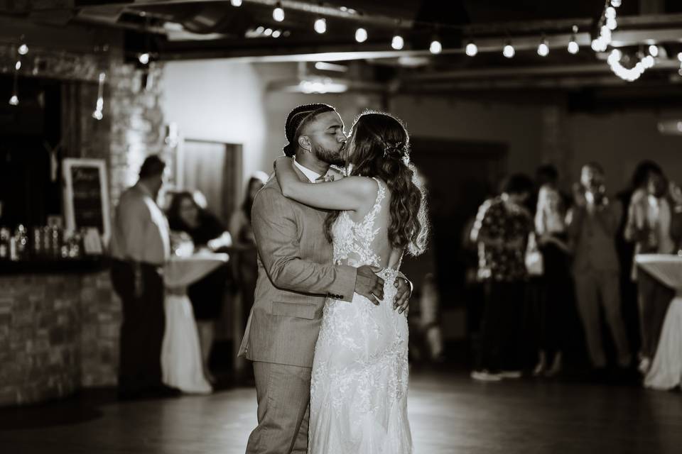 Bride and groom dancing