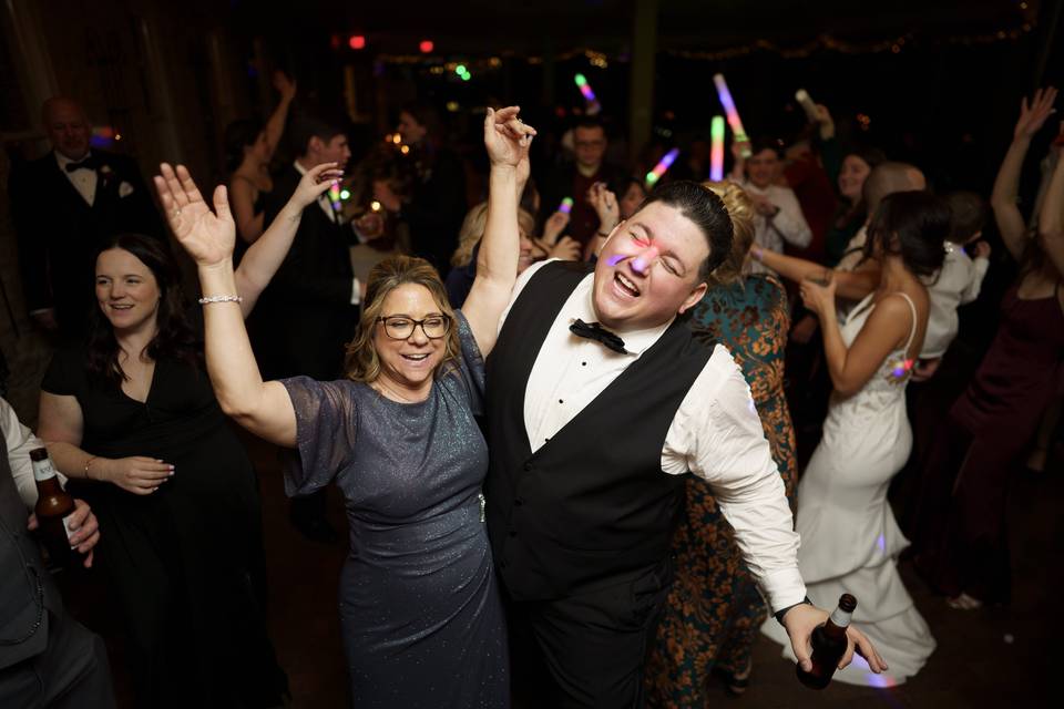 Wedding guests dancing